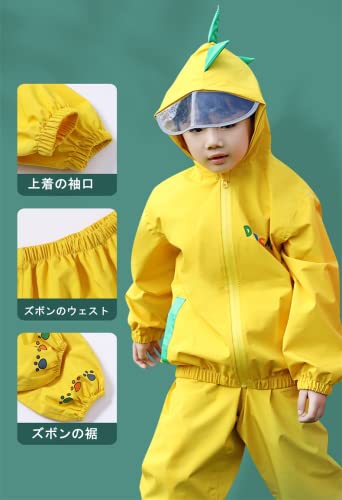 レインコート キッズ 上下セット 可愛いレインウェア 女の子 男の子 雨具 子供合羽 かっぱ レインスーツ 防水 防風 夜間反射 収納袋 ツバ付き 通学 遠足 キャンプ アウトドア ピンク XXLサイズ 中間 画像