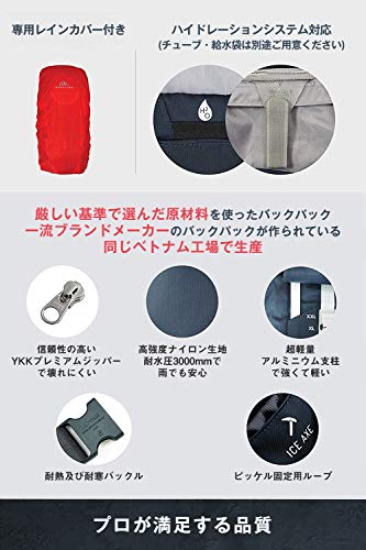 [NORDKAMM] バックパック 50L + 10L 大容量 軽量1.7kg 防水 レインカバー ザック 長期旅行 登山 防災 アウトドア【日本語説明書付】 (日本正規版) 60リットル 中間 画像