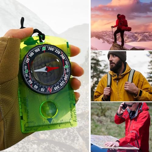 方位磁石 コンパス ベースプレート 方位磁針 夜光 羅針盤 ルーペ付 登山 ハイキング ストラップ マップスケール ハイキング ナビゲーション ポータブルエクスプローラー 携帯便利 軽量 防水 グリーン 中間 画像
