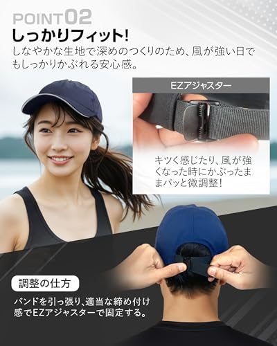 TeamOneDay 【防水/UVカット】 オールウェザースマートキャップ レインキャップ 帽子 男女兼用 深め 母の日 ギフトに最適 スポーツ ランニング 釣り 登山 アウトドア (ネイビー) 中間 画像