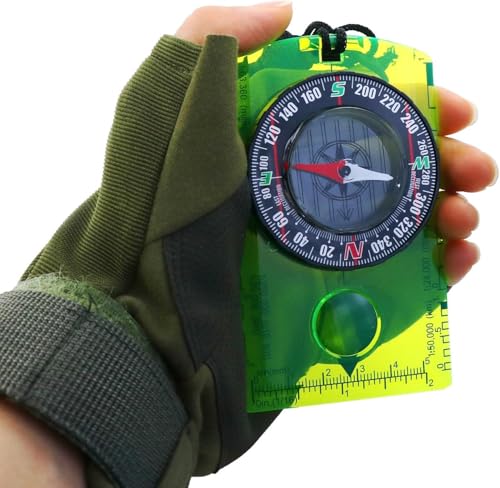 方位磁石 コンパス ベースプレート 方位磁針 夜光 羅針盤 ルーペ付 登山 ハイキング ストラップ マップスケール ハイキング ナビゲーション ポータブルエクスプローラー 携帯便利 軽量 防水 グリーン 中間 画像