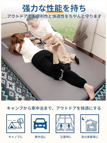 CAMDOOR キャンプ マット エアーマット ダブル 厚手 10cm 【90秒自動膨張・ソフトな手触り】インフレーターマット 自動膨張 キャンパー 車中泊 キャンプ用品 防水防潮 防災 安全無臭 四季使用可能 インフレータブルバッグと収納バッグ付属 持ち運び便利 簡単収納 最後 画像