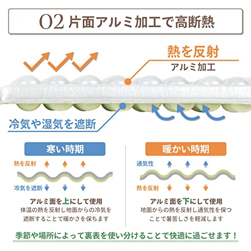 【Amazon.co.jp限定】ジージーエヌ キャンプマット アルミマット アルミ アウトドアマット クッション シート 厚手 折りたたみ XPE グリーン 中間 画像