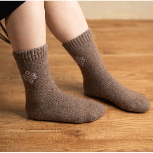 [NOOS] ノース 羊と暮らす靴下 クルー丈 モンゴル産 ウール ミドルソックス 3足セット 登山用 キャンプ 釣り アウトドア (JP, アルファベット, M, ブラウン) 中間 画像