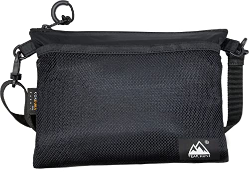 【改訂版】サコッシュ 小さめ 撥水 防水 超軽量 メンズ レディース 登山 トラベル ハイキング 旅行 黒 PEAKHUNT(ピークハント） 画像1