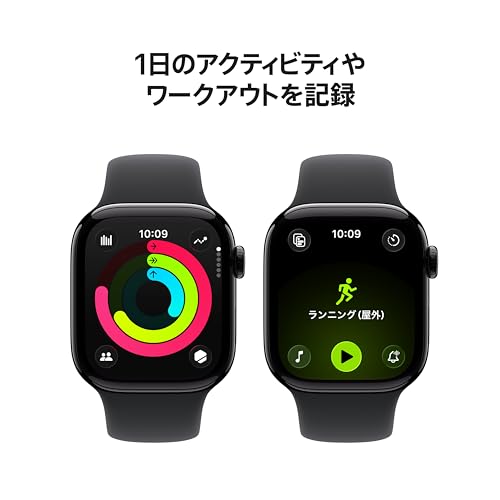 Apple Watch Series 11(GPSモデル)- 42mmジェットブラックアルミニウムケースとブラックスポーツバンド - S/M 中間 画像