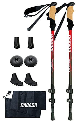 DABADA（ダバダ）SG承認品 アルミ製 トレッキングポール カムロック式 収納袋付き 最長120cm/最短58.5cm 2本セット 登山杖 (マットレッド) 画像1