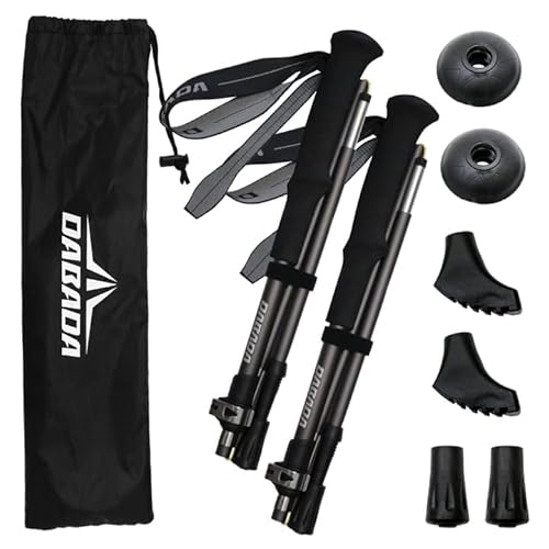 DABADA ダバダ 3段 折りたたみ式 トレッキングポール 2本セット【軽量 215g / 最少 35cm】 アルミ カーボン コンパクト 長さ調整可能 登山 杖 ストック (チタングレー) 1枚目 画像