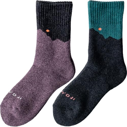 [千代治のくつ下] レディース 高御位山 トレッキングソックス 2足組 22-24cm パープル&ダークブルー 日本製 画像1