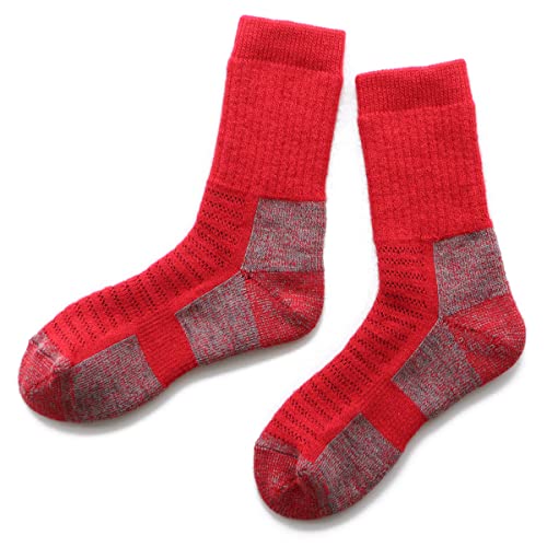 [ナイガイ] メリノウール 登山 ソックス MOUNTAINEERING SOCKS 山登り トレッキング ロングトレイル スキー スノーボード クルー丈 毛混 抗菌防臭 パイル編み メンズ＆レディース ソックス 靴下 男性 女性 紳士 婦人 プレゼント ギフト 90301018 (23-25cm, 16.レッド) 画像1