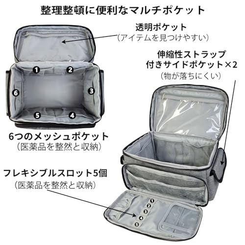 Boczif 救急キット 救急用品収納キャリーバッグ ピルボトルオーガナイザー 緊急外傷医療キット用品 防水仕様 自宅、オフィス、車内、旅行、アウトドア、キャンプ、ハイキングに最適 (グレー) 中間 画像