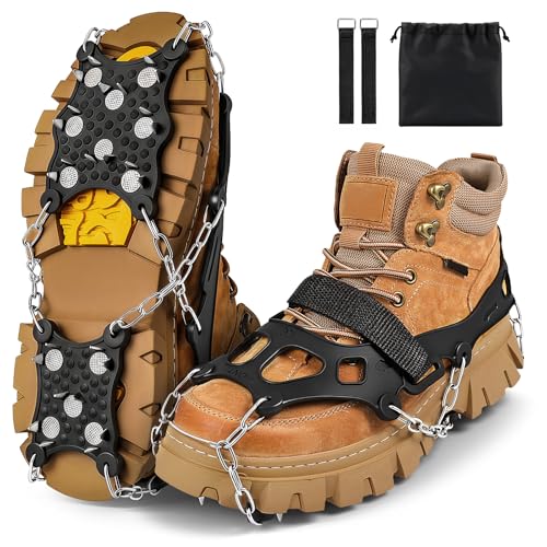 Jetika 「2026冬初登録」アイゼン 26本爪 チェーンスパイク クランポン アイスグリッパー 201ステンレス製 錆にくい 軽量チェーンスパイク 簡単着脱 転倒防止 高い伸縮性シリコン素材 M/Lサイズ 23-27CM靴対応 男女兼用 滑り止め 雪山/登山/トレッキング/氷釣り/沢登り/雪道などに最適 収納袋&固定マジックロープ付属 (L(25.5-27.5cmサイズの靴)) 1枚目 画像