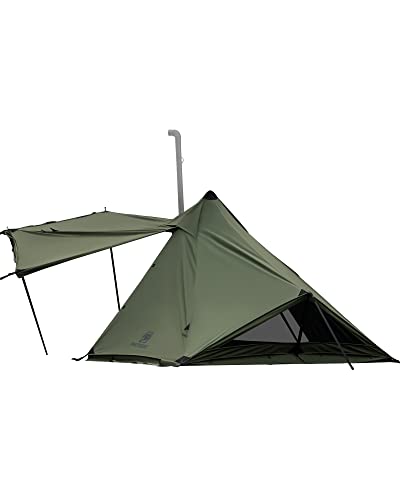 OneTigris CONIFER テント ソロテント 軍幕テント ポリコットンT/C 二股ポール 二又フレーム 煙突穴付き 焚火可 撥水 通気 遮光 簡単設営 1-2人用 キャンプ用 アウトドア (アーミーグリーン) 1枚目 画像