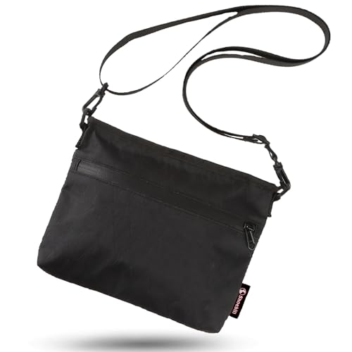 [Shoebill] サコッシュ ナイロン X-PAC メンズ ショルダーバッグ 小さめ 軽量 財布機能 防水 登山 アウトドア 防水 軽量 (ブラック) 画像1