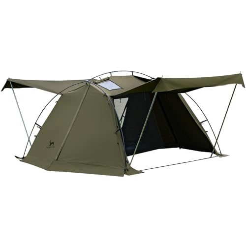TOMOUNT パップテント TC ソロテント ポリコットン シェルター 一体式フレーム 自立式 インナー付き キャンプ 組立簡単 キャノピー 多機能 日よけ 通気性 遮光 TC-LODGE (オリーブ) 1枚目 画像