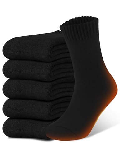 [APALUX] 靴下 メンズ 厚手 暖かい 5足セット 極暖38℃恒温・高密度雲感裏地・ウール素材・360°蓄熱 メンズ 靴下 冬 ソックス 防寒 あったか 消臭 通気 耐久性 伸縮性 室内 アウトドア 登山 キャンプ 24-28㎝ (ブラック) 画像1