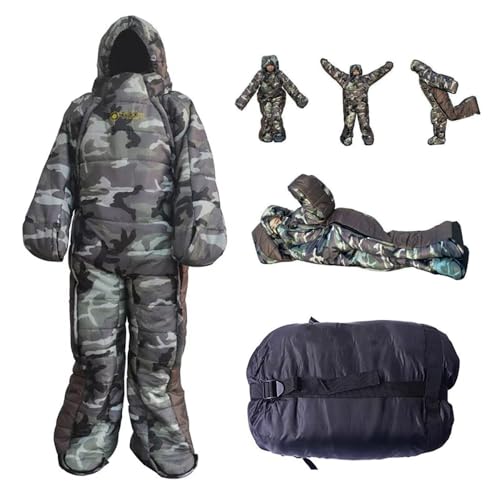 着る寝袋 モモンガ 動ける 動けるあったか寝袋 人型 フード付 全身 撥水加工 防災グッズ 防災用シュラフ 歩ける 男女兼用 暖かい 防寒グッズ 大人用 全身用 旅行 キャンプ (迷彩色, L(適応身長:160~175cm)) 1枚目 画像