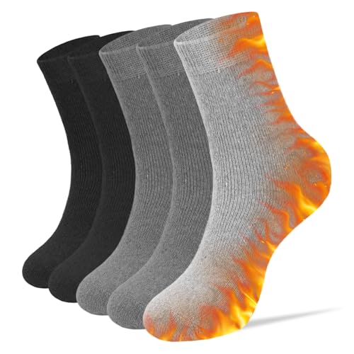 [SLEEPSINERO] 靴下 メンズ 冬 あったか 厚手 【40℃恒温蓄熱裏パイル・極暖ウール】 防寒保温 暖かい 抗菌消臭 吸汗 伸縮 締め付けない メンズ靴下 ソックス アウトドア 登山 5足セット 秋冬用 (セット3) 画像1