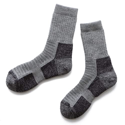 [ナイガイ] メリノウール 登山 ソックス MOUNTAINEERING SOCKS 山登り トレッキング ロングトレイル スキー スノーボード クルー丈 毛混 抗菌防臭 パイル編み メンズ＆レディース ソックス 靴下 男性 女性 紳士 婦人 プレゼント ギフト 90301018 (23-25cm, 95.グレー) 画像1