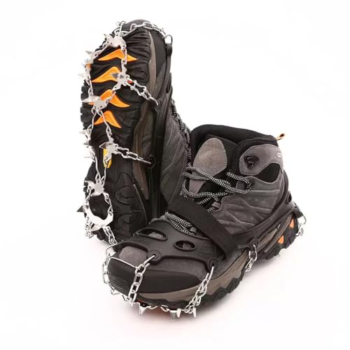 YEZOND アイゼン 登山 ブラック 24本爪 軽量 チェーンスパイク 3秒着脱 Mサイズ:23.0〜24.5cm 凍結道路 滑り止め 雪山 登山 ハイキング 穴釣り 磯釣り 沢登り 転倒防止 収納袋付き 男女兼用 1枚目 画像