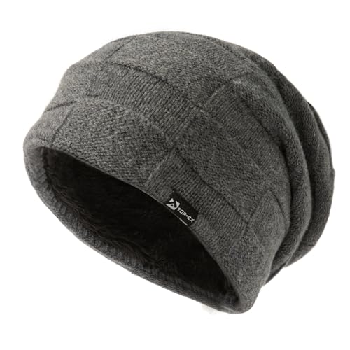 [TOP-EX] メンズ ゆったりニット帽 メリノウール 帽子 ニットキャップ スキー帽子 スノボ帽子 小顔効果 リサイクル可能 防寒 フリーサイズ 秋 冬 自転車 散歩 スキー レディース グレー 画像1