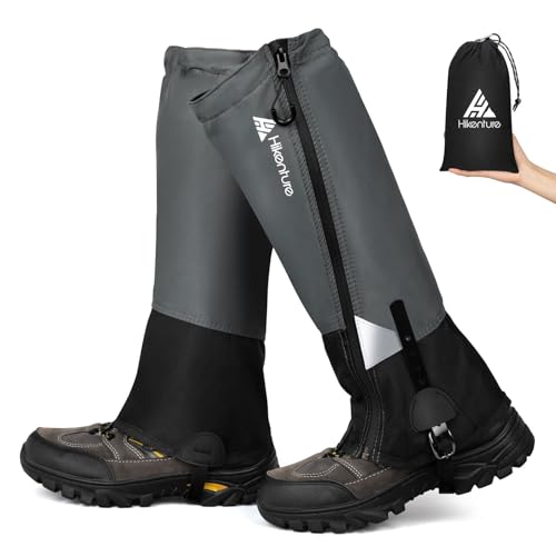 HIKENTURE ゲイター 【防水防風・冬山向け】ロング 登山 高耐久性 レッグカバー 軽量 登山スパッツ トレッキング アウトドア バイク 男女兼用 収納袋付き 泥除け 砂よけ 雨雪悪天候対策(ブラック&グレー· M) 1枚目 画像