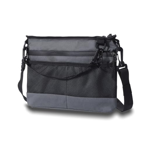 [CARRY ALL BEFORE ONE] 多機能 サコッシュ ショルダーバッグ サブバッグ ダブルジッパー 止水ファスナー キーチェーン カラビナ付き 薄型 軽量 撥水 防傷加工 登山 アウトドア ダークグレー M 画像1