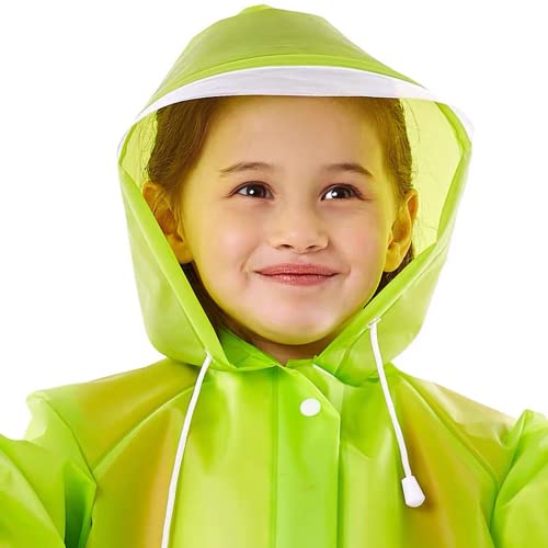 キッズレインコート 子供 ランドセル対応 男の子 女の子 ボーイズレインウェア 雨具 雨合羽 EVAエコ素材 防水 撥水 軽量 ツバ付き レイングッズ アウトドア 入学用 グリーン Sサイズ 中間 画像