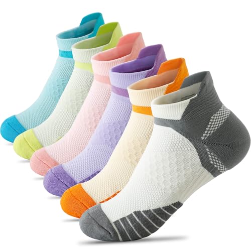 [HWVICTORYV] スポーツ ソックス 靴下 レディース くるぶし 底パイル アーチサポート 立ち仕事 登山 テニス ランニングソックス 6足セット 22-25cm アンクル スニーカーソックス 03 画像1