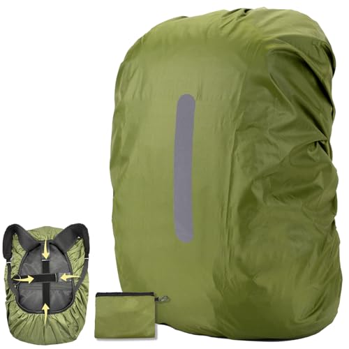 [ARUTANU] リュックカバー 完全防水 リュック 防水カバー 【新登場・激薄2.5mmマジックテープ】 レインカバー リュック ザックカバー 雨カバー [十字型固定ベルト][6サイズ・6色展開][サイドフック・収納ポーチ付き] (オリーブグリーン, M) 画像1