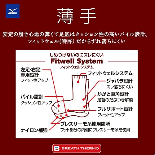 [ミズノ] 靴下 アウトドア ブレスサーモ 薄手パイルソックス 吸湿発熱 トレッキング 登山 Go to by B2JX0710 レディース ネイビー 22.0-24.0 cm 中間 画像