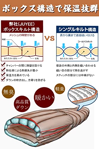 JUYEE 寝袋 冬用 ダウン シュラフ 冬 最低温度-30℃ 高級ダウン650FP マミー型 軽量 コンパクト キャンプ 車中泊 登山 防災避難 (1.4) 中間 画像