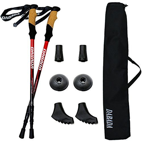 DABADA 軽量アルミ製 トレッキングステッキ トレッキングポール 2本セット ストック ブラック&レッド アンチショック機能付(アルミレッド) 1枚目 画像