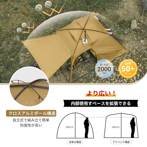 Naturehike公式ショップ Dune7.6アップグレード/10.9 ドームテント ツールーム 自立式 二重層 スカート 煙突窓付き 設営簡単 高さ180/200cm UVカット UPF50+ 防水防風 耐水圧3000mmインナーテント取り外し可能 前室 1~3人用 コンパクト 収納袋付き アウトドア キャンプ 防災 ソロ デュオ 最後 画像