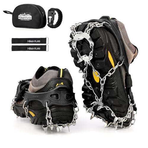 HIKENTURE アイゼン チェーンスパイク 軽アイゼン スノースパイク 凍った道 雪山 登山 ハイキング 穴釣り 磯釣り 沢登り 転倒防止 耐久性 収納袋付き 男女兼用（ブラック・M） 画像1