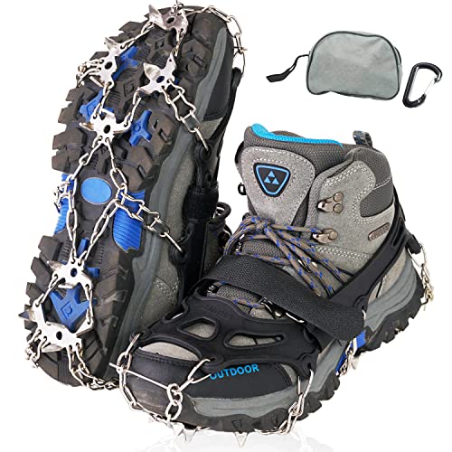 【日本山岳ガイド監修】 アイゼン チェーンスパイク 19本爪 カラビナ付き 登山 雪山 トレッキング 軽量 滑り止め 収納袋付き 日本ブランド SanSigma (ブラック XL) 画像1