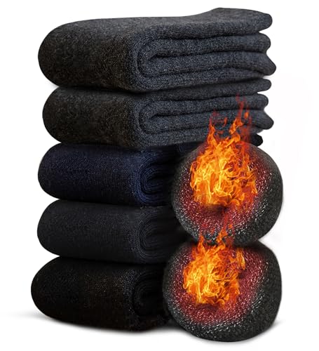 [Bafup] 靴下 メンズ ソックス 冬 厚手【零下防寒・激暖38℃恒温・ウール素材】 ウールソックス 360°蓄熱 極厚裏起毛 防寒 保温 消臭 耐久性 伸縮性 室内 アウトドア 登山 キャンプ 25-29㎝ (#04.ブラック*2+濃いグレー*2+ネイビー) 画像1