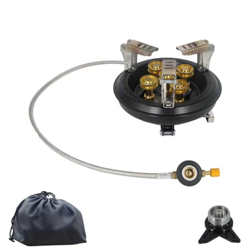 Ginrum ピクニック多バーナーガスコンロ キャンプ用のポータブルストーブ 自由に調整可能な多段階火力 ボタンひとつで点火 16000W高熱バーナー 5つの風力耐バーナーを備えたポータブルストーブ ピクニック 料理のための屋外クッカー 折りたたみ可能な金属フレーム 複数のガスのサポート 折りたたみ収納 レンジ ポータブル屋外防風カセットコンロ 画像1