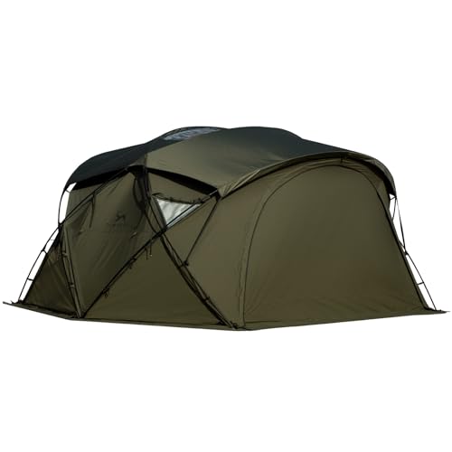 TOMOUNT シェルターテント TC素材 高さ210cm 幅450cm ドームテント アルミポール 2~4人用 自立式 ポリコットンテント【TPUドア + メッシュドア】煙突穴付き 多機能 キャノピー 4シーズン適用 簡単設営 アウトドア MOON-TC-M 画像1