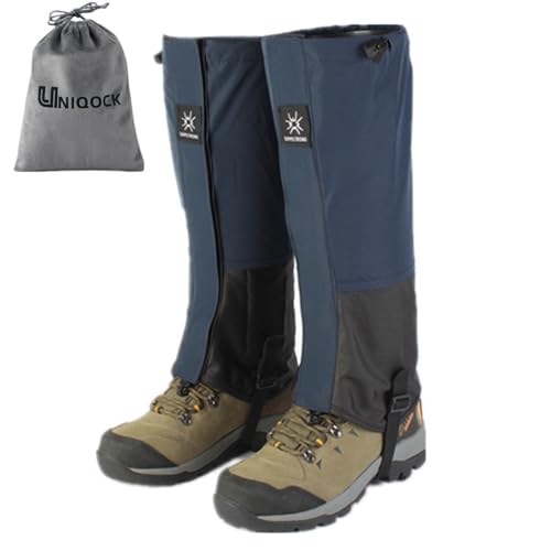 UNIQOCK 登山用ゲイター 防水 通気 ロングゲイター スパッツ レッグカバー 超軽量 コンパクト 撥水 泥除け 砂よけ 蚊避け 高耐久性 耐摩耗性 通気 アウトドア 雪山 メンズ レーディス 雨雪悪天候対策 男女兼用 装着簡単 収納袋付き-ネイビーブルー 1枚目 画像