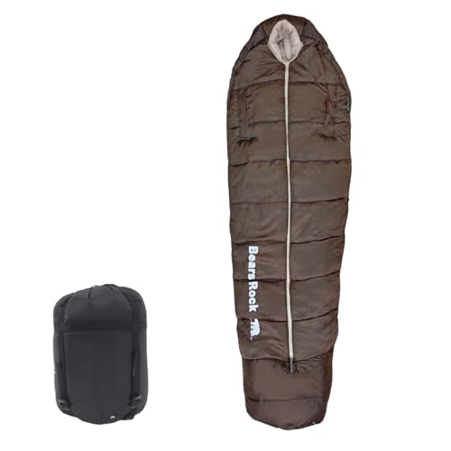 Bears Rock ベアーズロック -15度 寝袋 シュラフ マミー型 -15度 センタージッパー 4シーズン対応 FX-451G ブラウン 1枚目 画像