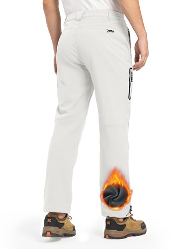 [TBMPOY] 裏起毛パンツ メンズ 防風 防寒ズボン トレッキングパンツ 冬 厚手 作業ズボン 暖パン マルチポケット 防撥水 キャンプ ハイキング ウォーキング 登山 釣り クライミング アウトドアウェア ホワイト 2XL 最後 画像