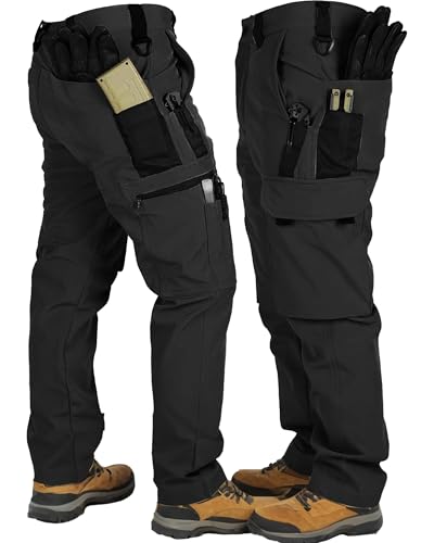 [YKS JOOB] メンズ アウトドア ロングパンツ 裏起毛 防寒防風 通気 撥水 カーゴパンツ 耐摩耗 カジュアル タクティカルパンツ 作業パンツ トレッキングパンツ 登山 釣り 秋冬用 ブラック L 画像1