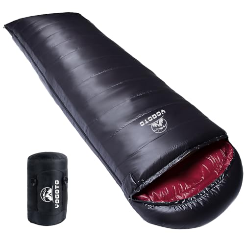 【YOGOTO】 ダウン シュラフ 冬用 寝袋 650FP 高級ダウン マミー型 コンパクト 連結可能 車中泊り 登山 封筒型 スリーピングバック 防災 避難用 撥水 最低使用温度 -15度 ブラック（封筒型・左ジッパー） 画像1