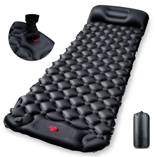 エアーマット 足踏み式【10cm厚さ・25秒で膨張】R値4.0 枕一体型 超軽量 コンパクト 防水 車中泊 キャンプマットお花見 防災 登山 テント泊 収納袋付き 日本語説明書 1枚目 画像