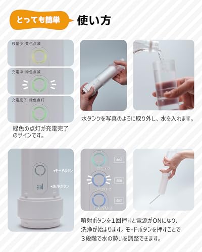 Viaes(ビアエス)【正規品】充電式 携帯おしり洗浄器【水圧強い ストロングモード搭載】(USBケーブル、予備ノズル、専用ポーチ) 電源不要 簡易 シャワー ウォッシュ トイレ ハンディ ポータブル (a.ホワイト/ジョイントなし) 中間 画像