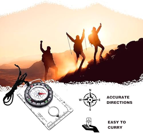 方位磁石 コンパス ベースプレート 方位磁針 夜光 羅針盤 ルーペ付 登山 ハイキング ストラップ マップスケール ハイキング ナビゲーション ポータブルエクスプローラー 携帯便利 軽量 防水 中間 画像