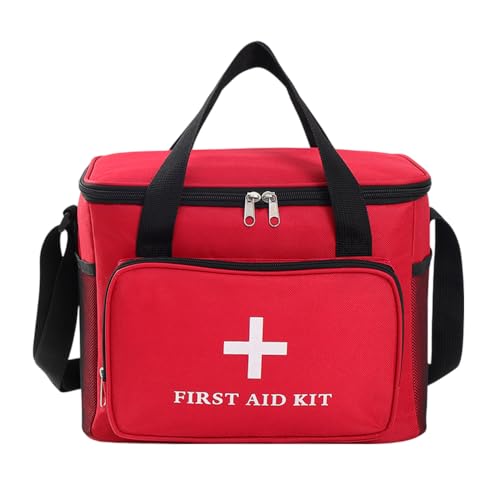救急バッグ 大容量収納 調整可能 防水耐久性 携帯便利 災害対策 アウトドア 学校 旅行 家庭用 薬箱 薬ボックス 薬入れ 応急処置 ハンドル付き 救急用品入れ 大容量 (レッド) 画像1