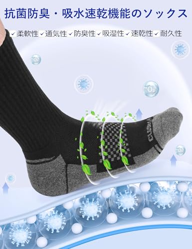 [CLOSEMATE] スポーツソックス 靴下 メンズ 通気防臭 ハイキングソックス 吸汗速乾 登山用 作業用靴下 アウトドア ランニングソックス パイル底 コーマ綿 蒸れない 中間 画像