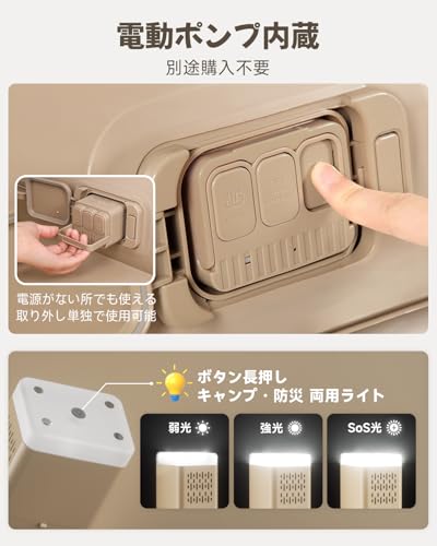 BQB エアーベッド 花見 キャンプ マット キャンプ用品 エアーマット 電動ポンプ内蔵 シングル 190×100×25cm 折り畳み式 自動膨張 ワンタッチで空気抜け Type-C充電式 取り外し可能 エアーマットレス 簡易ベッド 防水性・通気性・快適性 枕付き 収納袋付き 日本語取扱書 来客用/防災用/車中泊/引越し/家庭用/アウトドア コンパクト (ベージュ) 最後 画像